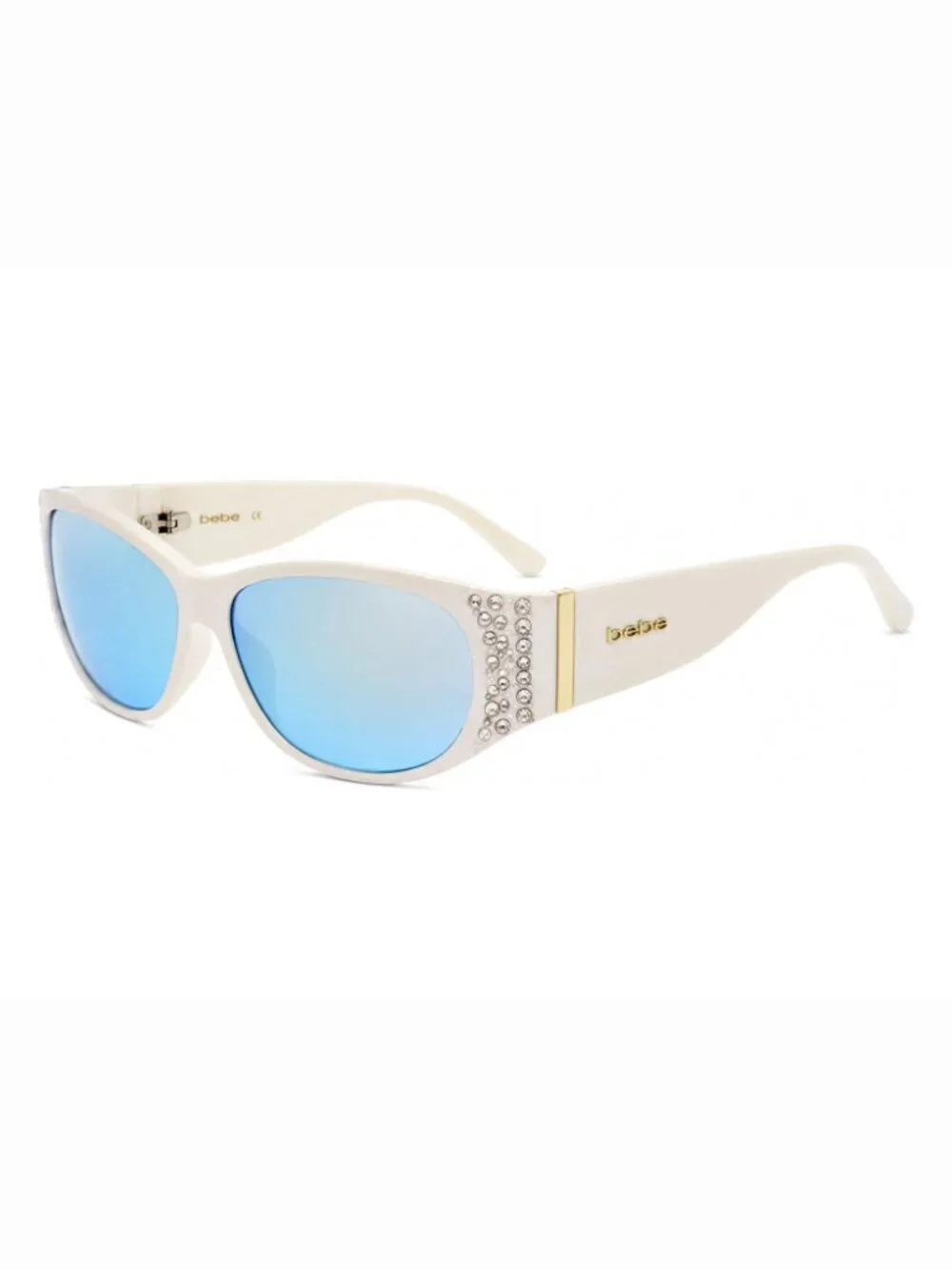 BEBE BBOP-1022CE-690 Women's White Wrap Around Frame / Blue Lenses Sunglasses